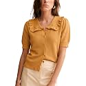Watashi Womens Ruffle Collar Puff Short Sleeve Knit Sweater