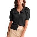 Watashi Womens Ruffle Collar Puff Short Sleeve Knit Sweater