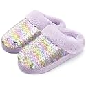 WateLves Girls Slippers Toddler Kids Plush Sequin Slip On Slippers Memory Foam Warm House Shoes for Indoor Outdoor
