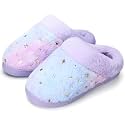 WateLves Girls Slippers Toddler Kids Plush Sequin Slip On Slippers Memory Foam Warm House Shoes for Indoor Outdoor