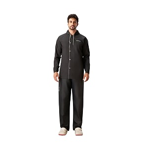 water fighter by zeel rain coat for men with adjustable hood polyester waterproof full sleeves raincoat top and bottom set rainwear front zip with flap lightweight raincoat ewf79 black l