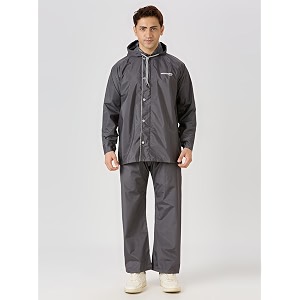 water fighter by zeel rain coat for men with adjustable hood polyester waterproof full sleeves top and bottom set rainwear front zip with flap lightweight raincoat ewf79 asphalt 2xl