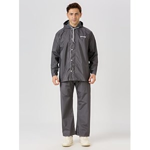 water fighter by zeel rain coat for men with adjustable hood polyester waterproof full sleeves top and bottom set rainwear front zip with flap lightweight raincoat ewf79 asphalt xl