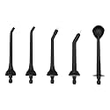 Water Flosser Replacement Tips Set, 5PCS Oral Irrigator Nozzles Accessories Including Standard Orthodontic Periodontal Pocket Tongue Cleaner Tips Compatible with RUMFFLYE Water Flosser Black