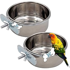 stainless steel bird hanging bowl animal cage water food bowl - holder parrot water food dish feeder pack of 2 500ml