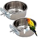 Water Food Bowl Bird Cage Cups, Stainless Steel Bird Hanging Bowl,Bird Feeding Dish Cups,Animal Cage Water Food Bowl,Holder Parrot Water Food Dish Feeder (CLAMP Holder, 200.ML CLAMP Pack of 2)