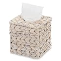 Water Hyacinth Handwoven Tissue Box Cover, Natural Handmade Wicker Napkin Box Holder, Handcrafted Square Facial Tissue, Rustic Decorative on Table and Bathroom, Office, Boho Decorative, Whitewash
