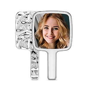 water ripple handheld makeup mirror with handle portable hd square vanity mirror for makeup amp hair styling small silver travel mirror for purse bathroom amp daily use