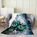 Watercolor Art Painting Fleece Blanket,Lotus Flowers Flannel Blanket for Room Decor,S3Bedding Set for Kids,Super Soft Blanket,Throw 50"x60"