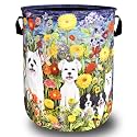 Flower Animal Dogs Laundry Basket Oxford Cloth Foldable Hamper 18.9x16.5 In