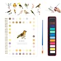 Watercolor Workbook for Adults, Beginner Friendly Watercolor Painting Kit Birds Water Coloring Book, Nature-Themed Practice Art Gift Water Color Paint Book with Palette and Brush
