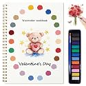 Watercolor Workbook, Water Coloring Book, 12 Different Patterns of Original DIY Designs, 12 Colors Watercolor Paint Set with Palette and Brush, Beginner-Friendly Watercolor Workbooks（Valentine's Day）