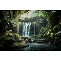 Waterfall Aquarium Background Nature Tropical Plants Tranquil Stream Fish Tank Background Rainforest Lush Green Trees Plants Stone Bridge Reptile Tank Enclosure Backgrounds Wallpaper 36x20in