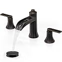 Waterfall Bathroom Faucets 3 Hole, 8 Inch Brass Oil Rubbed Bronze Bathroom Faucet, 2 Handles Bathroom Sink Faucet, Widespread Faucet for Bathroom Sink with Pop-up Drain & Hose