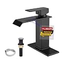 Waterfall Bathroom Sink Faucet with Pop Up Drain, Matte Black