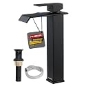 Waterfall Bathroom Vessel Sink Faucet with Pop Up Drain, Matte Black
