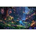 Waterfall Jungle Aquarium Background Fantasy Magic Forest Landscape Rainforest Style Fish Tank Background Tropical Flowers Mushrooms Stream Cascading Falls Reptile Tank Enclosure Backgrounds 48x20in