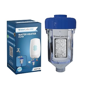 waterlabs geyser filter for hard water bathroom  softener for limescale sediment and rust protection  universal fit  diy install - whf-02
