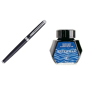waterman hemisphere ct fountain pen medium nib-matt black ink bottle florida blueserenity blue 50 ml