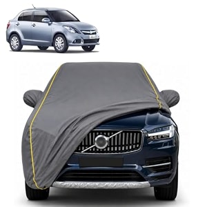 waterproof car cover compatible with dzire 2012-16  dustproof sun protection cover  soft cotton lining  triple stitched  mirror pocket  antenna pocket  all weather body cover grey yellow