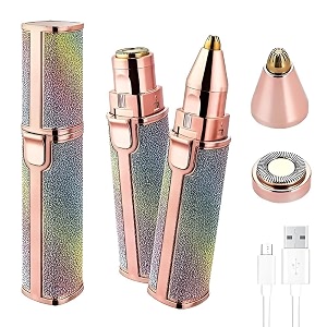 waterproof painless facial hair remover  3-in-1 nose ear amp eyebrow hair trimmer for men amp women  dual-edge blades  compact portable battery-operated grooming tool rainbow