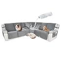 Waterproof Sectional Reclining Couch Covers L Shaped Recliner Sectional Sofa Cover 8 Piece Non Slip Washable Corner Recliner Slipcover Set for Pet Dog (5 Seater 1 Console Cover, Silver Gray)