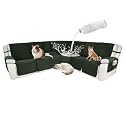 Waterproof Sectional Reclining Couch Covers L Shaped Recliner Sectional Sofa Cover 8 Piece Non Slip Washable Corner Recliner Slipcover Set for Pet Dog (5 Seater 1 Console Cover, Olive Green)