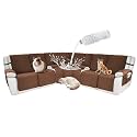 Waterproof Sectional Reclining Couch Covers L Shaped Recliner Sectional Sofa Cover 8 Piece Non Slip Washable Corner Recliner Slipcover Set for Pet Dog (5 Seater 2 Console Cover, Coffee)