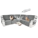 Waterproof Sectional Reclining Couch Covers L Shaped Recliner Sectional Sofa Cover 7 Piece Non Slip Washable Corner Recliner Slipcover Set for Pet Dog (5 Seater Cover, Stone Gray)