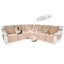 Waterproof Sectional Reclining Couch Covers L Shaped Recliner Sectional Sofa Cover 9 Piece Non Slip Washable Corner Recliner Slipcover Set for Pet Dog (5 Seater 2 Console Cover, Apricot)