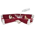 Waterproof Sectional Reclining Couch Covers L Shaped Recliner Sectional Sofa Cover 8 Piece Non Slip Washable Corner Recliner Slipcover Set for Pet Dog (5 Seater 1 Console Cover, Dark Red)