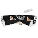 Waterproof Sectional Reclining Couch Covers L Shaped Recliner Sectional Sofa Cover 8 Piece Non Slip Washable Corner Recliner Slipcover Set for Pet Dog(5 Seater 1 Console Cover,Charcoal Black)