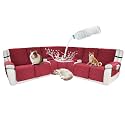 Waterproof Sectional Reclining Couch Covers L Shaped Recliner Sectional Sofa Cover 9 Piece Non Slip Washable Corner Recliner Slipcover Set for Pet Dog (5 Seater 2 Console Cover, Red)