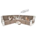 Waterproof Sectional Reclining Couch Covers L Shaped Recliner Sectional Sofa Cover 8 Piece Non Slip Washable Corner Recliner Slipcover Set for Pet Dog (5 Seater 2 Console Cover,Dark Camel)