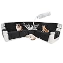 Waterproof Sectional Reclining Couch Covers L Shaped Recliner Sectional Sofa Cover 7 Piece Non Slip Washable Corner Recliner Slipcover Set for Pet Dog (5 Seater Cover, Black)