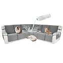 Waterproof Sectional Reclining Couch Covers L Shaped Recliner Sectional Sofa Cover 8 Piece Non Slip Washable Corner Recliner Slipcover Set for Pet Dog (5 Seater 2 Console Cover, Stone Gray)