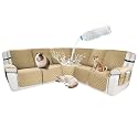 Waterproof Sectional Reclining Couch Covers L Shaped Recliner Sectional Sofa Cover 7 Piece Non Slip Washable Corner Recliner Slipcover Set for Pet Dog (5 Seater Cover, Tan)