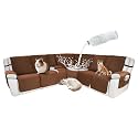 Waterproof Sectional Reclining Couch Covers L Shaped Recliner Sectional Sofa Cover 8 Piece Non Slip Washable Corner Recliner Slipcover Set for Pet Dog (5 Seater 1 Console Cover, Chocolate)