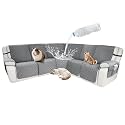 Waterproof Sectional Reclining Couch Covers L Shaped Recliner Sectional Sofa Cover 7 Piece Non Slip Washable Corner Recliner Slipcover Set for Pet Dog (5 Seater Cover, Silver Gray)