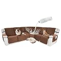 Waterproof Sectional Reclining Couch Covers L Shaped Recliner Sectional Sofa Cover 8 Piece Non Slip Washable Corner Recliner Slipcover Set for Pet Dog (5 Seater 1 Console Cover, Coffee)