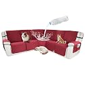 Waterproof Sectional Reclining Couch Covers L Shaped Recliner Sectional Sofa Cover 7 Piece Non Slip Washable Corner Recliner Slipcover Set for Pet Dog (5 Seater Cover, Red)