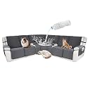 Waterproof Sectional Reclining Couch Covers L Shaped Recliner Sectional Sofa Cover 8 Piece Non Slip Washable Corner Recliner Slipcover Set for Pet Dog (5 Seater 2 Console Cover, Deep Grey)