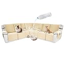 Waterproof Sectional Reclining Couch Covers L Shaped Recliner Sectional Sofa Cover 9 Piece Non Slip Washable Corner Recliner Slipcover Set for Pet Dog (5 Seater 2 Console Cover, Beige)