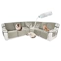 Waterproof Sectional Reclining Couch Covers L Shaped Recliner Sectional Sofa Cover 8 Piece Non Slip Washable Corner Recliner Slipcover Set for Pet Dog (5 Seater 1 Console Cover, Linen Gray)