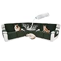 Waterproof Sectional Reclining Couch Covers L Shaped Recliner Sectional Sofa Cover 9 Piece Non Slip Washable Corner Recliner Slipcover Set for Pet Dog (5 Seater 2 Console Cover, Olive Green)