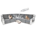 Waterproof Sectional Reclining Couch Covers L Shaped Recliner Sectional Sofa Cover 9 Piece Non Slip Washable Corner Recliner Slipcover Set for Pet Dog (5 Seater 2 Console Cover, Silver Gray)