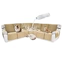 Waterproof Sectional Reclining Couch Covers L Shaped Recliner Sectional Sofa Cover 9 Piece Non Slip Washable Corner Recliner Slipcover Set for Pet Dog (5 Seater 2 Console Cover, Tan)