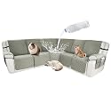 Waterproof Sectional Reclining Couch Covers L Shaped Recliner Sectional Sofa Cover 7 Piece Non Slip Washable Corner Recliner Slipcover Set for Pet Dog (5 Seater Cover, Taupe)