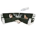 Waterproof Sectional Reclining Couch Covers L Shaped Recliner Sectional Sofa Cover 7 Piece Non Slip Washable Corner Recliner Slipcover Set for Pet Dog (5 Seater Cover, Olive Green)