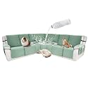 Waterproof Sectional Reclining Couch Covers L Shaped Recliner Sectional Sofa Cover 9 Piece Non Slip Washable Corner Recliner Slipcover Set for Pet Dog (5 Seater 2 Console Cover, Sage Green)